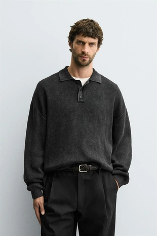 Купить Zara Трикотажное поло с эффектом потертости