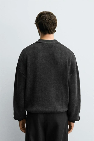 Black | 3284/340/800 - Zara Трикотажное поло с эффектом потертости