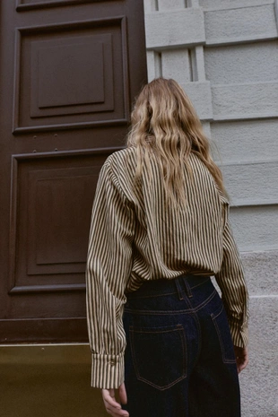 ecru/khaki | 1971/165/071 - Zara Рубашка в полоску