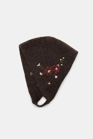 Brown | 3739/275/700 - Zara Трикотажный чепчик с цветочной вышивкой