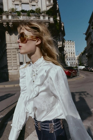 Жаккардовая атласная блуза- Заказать в России