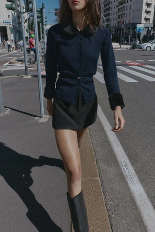 Трикотажный кардиган с отделкой из искусственного меха- Заказать в России