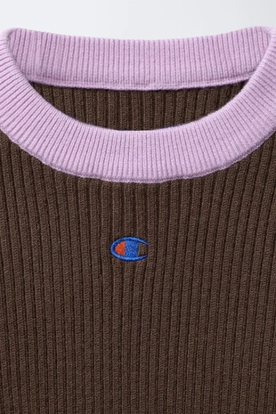 Chocolate brown | 0339/710/753 - Zara Джемпер в рубчик с контрастным воротником CHAMPION ® X ZARA