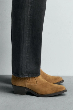 Beige | 2079/621/102 - Zara Короткие ковбойские ботинки из кожи, ограниченная серия