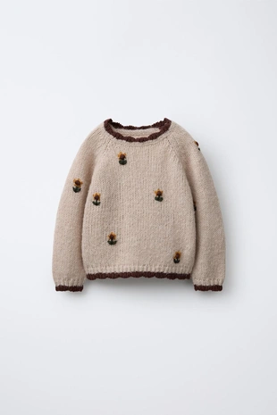 Купить Zara Трикотажный джемпер с вышивкой «подсолнухи»