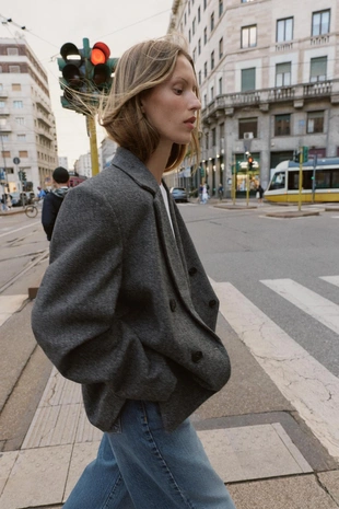 Grey | 3046/415/802 - Zara Двубортный блейзер оверсайз