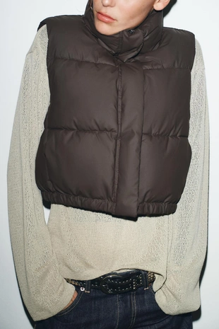 Dark brown | 4341/893/716 - Zara Прорезиненный стеганый жилет