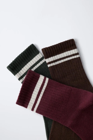 Brown | 4547/795/700 - Zara Набор из трех длинных носков с полосками