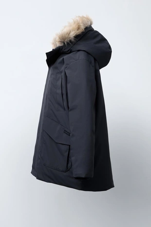 LONG FEATHER AND DOWN WATER-REPELLENT PUFFER JACKET WITH DETACHABLE FAUX FUR HOOD
