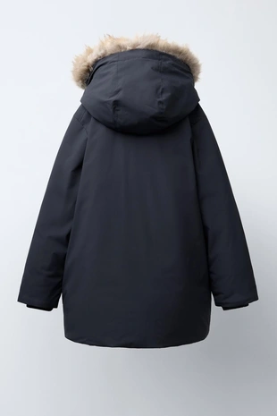 LONG FEATHER AND DOWN WATER-REPELLENT PUFFER JACKET WITH DETACHABLE FAUX FUR HOOD- Заказать в России