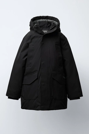 LONG FEATHER AND DOWN WATER-REPELLENT PUFFER JACKET WITH DETACHABLE FAUX FUR HOOD- Заказать в России