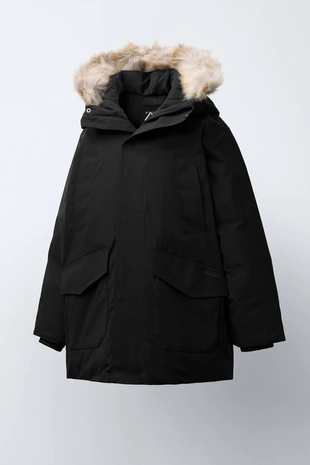 LONG FEATHER AND DOWN WATER-REPELLENT PUFFER JACKET WITH DETACHABLE FAUX FUR HOOD- Заказать в России