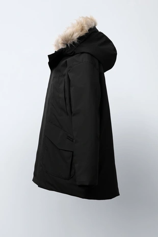 LONG FEATHER AND DOWN WATER-REPELLENT PUFFER JACKET WITH DETACHABLE FAUX FUR HOOD- Заказать в России