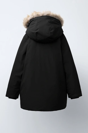 LONG FEATHER AND DOWN WATER-REPELLENT PUFFER JACKET WITH DETACHABLE FAUX FUR HOOD- Заказать в России