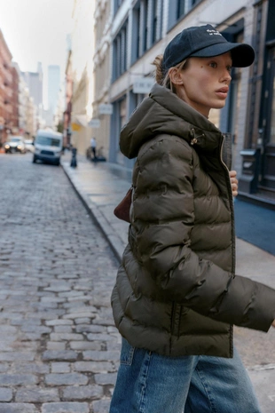 Khaki | 8073/222/505 - Zara Короткий приталенный анорак WATER REPELLENT WINDPROOF