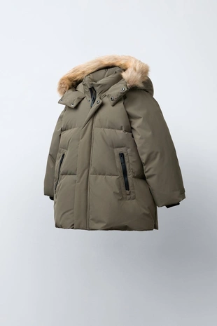 Khaki | 5992/515/505 - Zara LONG WATER-REPELLENT AND WIND-RESISTANT FEATHER DOWN PUFFER JACKET