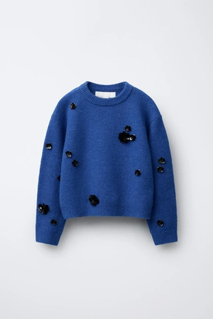 Купить Zara Джемпер вязаный цветы и пайетки