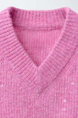 Fuchsia | 5755/717/630 - Zara Вязаный свитер с пайетками