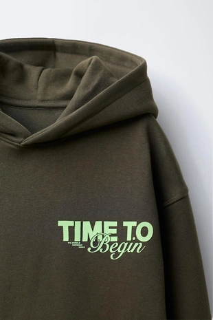 DARK KHAKI | 0935/750/958 - Zara Худи с рельефной надписью