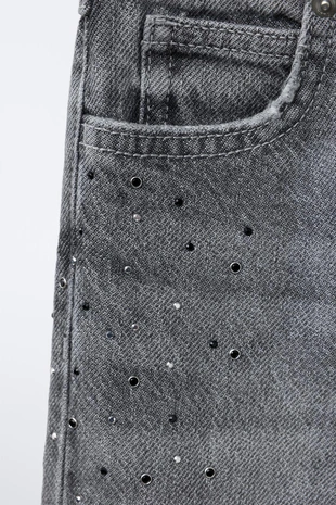 Grey | 4147/701/802 - Zara Джинсы WIDE LEG со стразами