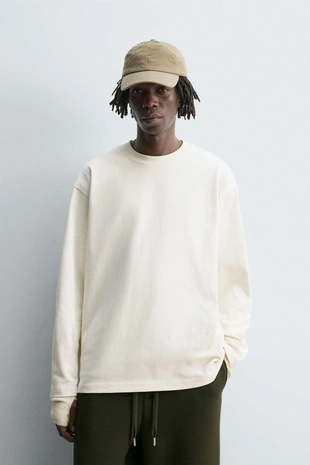 Купить Zara Футболка из плотной ткани с длинными рукавами и заклепками