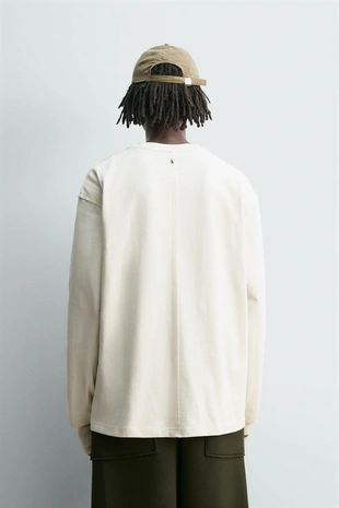 Oyster-white | 8054/331/251 - Zara Футболка из плотной ткани с длинными рукавами и заклепками