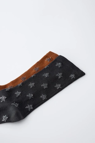 Набор из двух пар высоких носков с блестящими звездами- Заказать в России