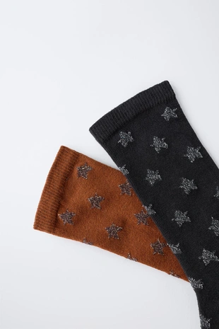 Набор из двух пар высоких носков с блестящими звездами- Заказать в России