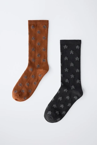 Набор из двух пар высоких носков с блестящими звездами- Заказать в России