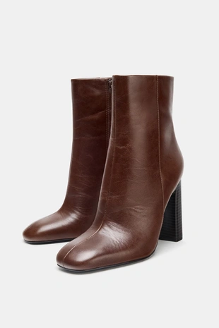 Кожаные ботильоны на широком каблуке- Заказать в России