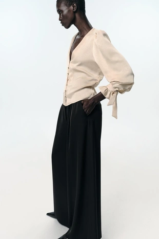 Ecru | 8990/963/712 - Zara Приталенная блузка из жатой ткани