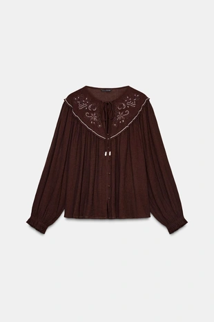 Блуза с вышивкой и бисером- Заказать в России