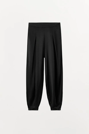 Black | 5344/606/800 - Zara Атласные струящиеся брюки-бомбачи