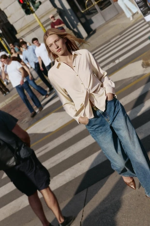 Ecru | 3564/167/712 - Zara Рубашка с узлом на талии