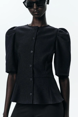 Топ с баской и объемными рукавами- Заказать в России