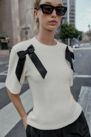 Купить Zara Топ из мягкой ткани с бантами