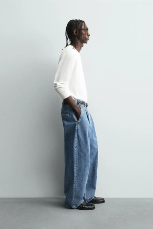 Джинсы WIDE-LEG с защипами- Заказать в России