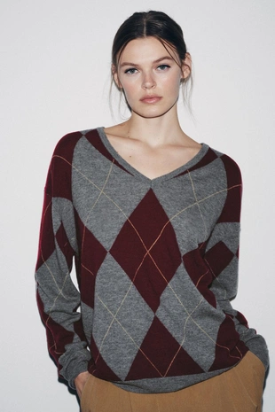 Свитер из 100% шерсти с узором «ромбы»- Заказать в России