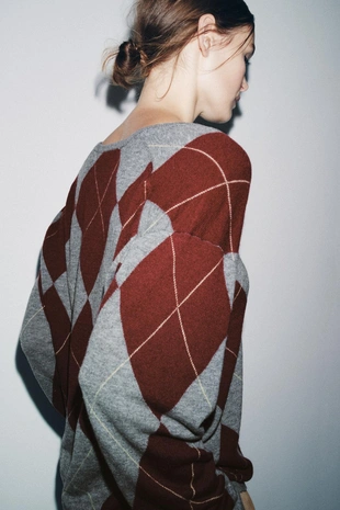 Свитер из 100% шерсти с узором «ромбы»- Заказать в России