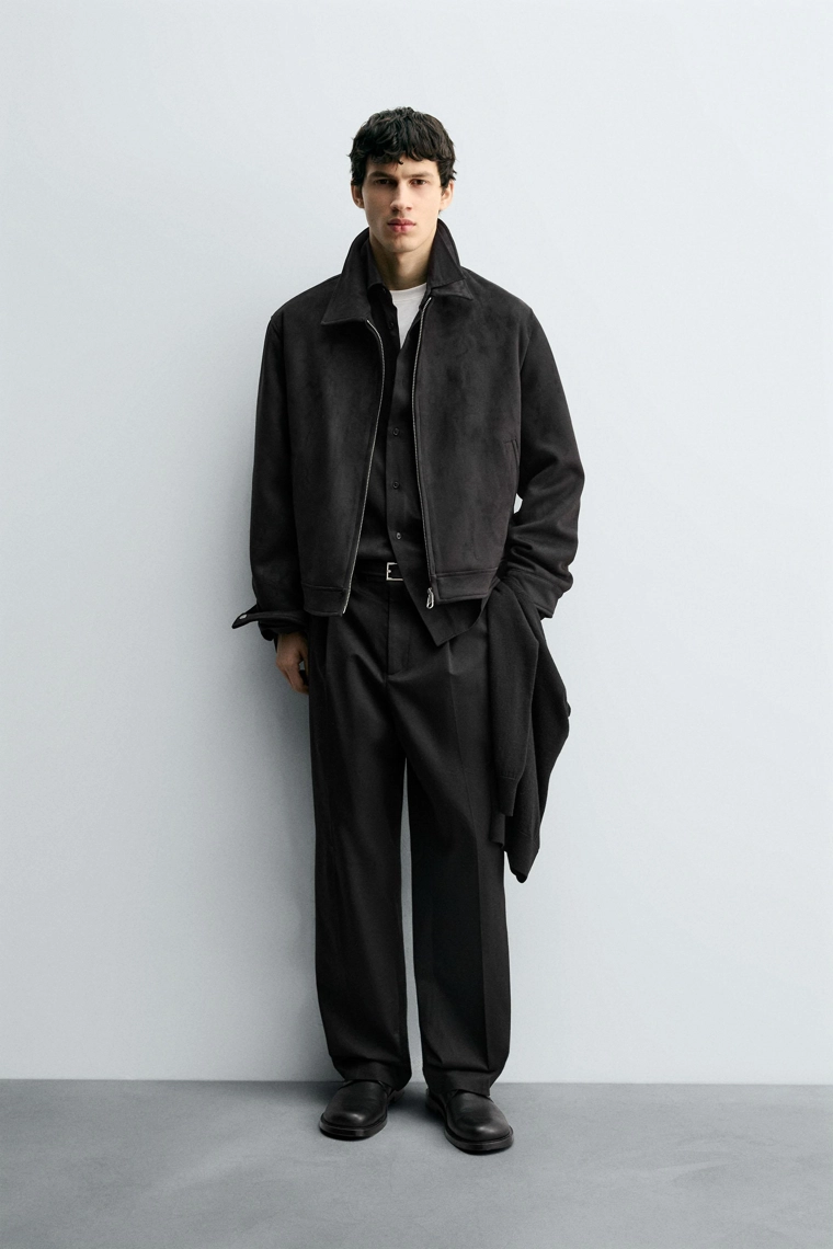 Куртка прямого кроя из искусственной замши