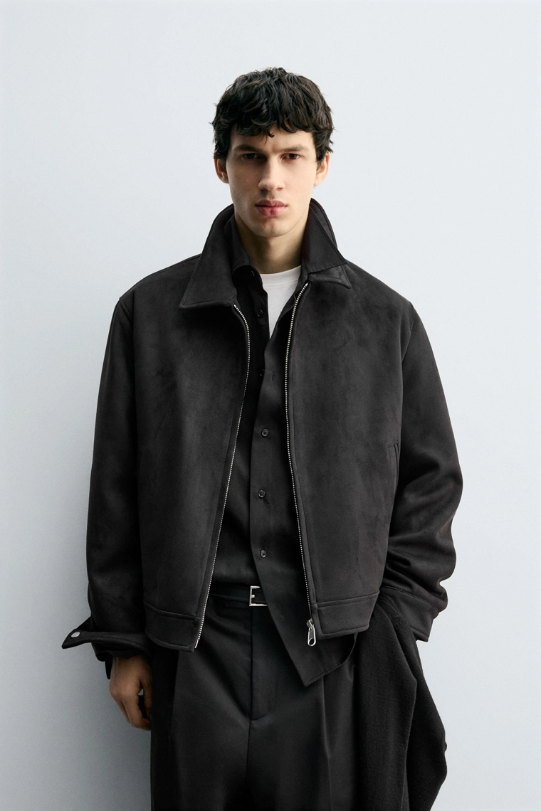 Куртка прямого кроя из искусственной замши