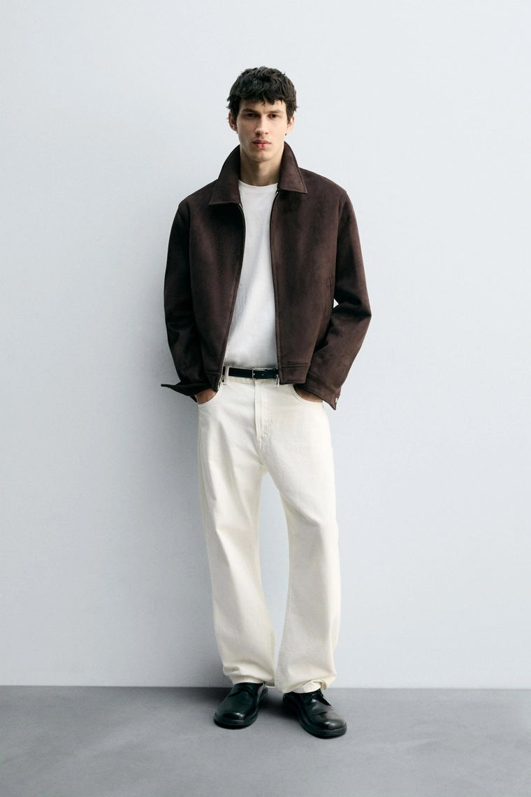 Куртка прямого кроя из искусственной замши