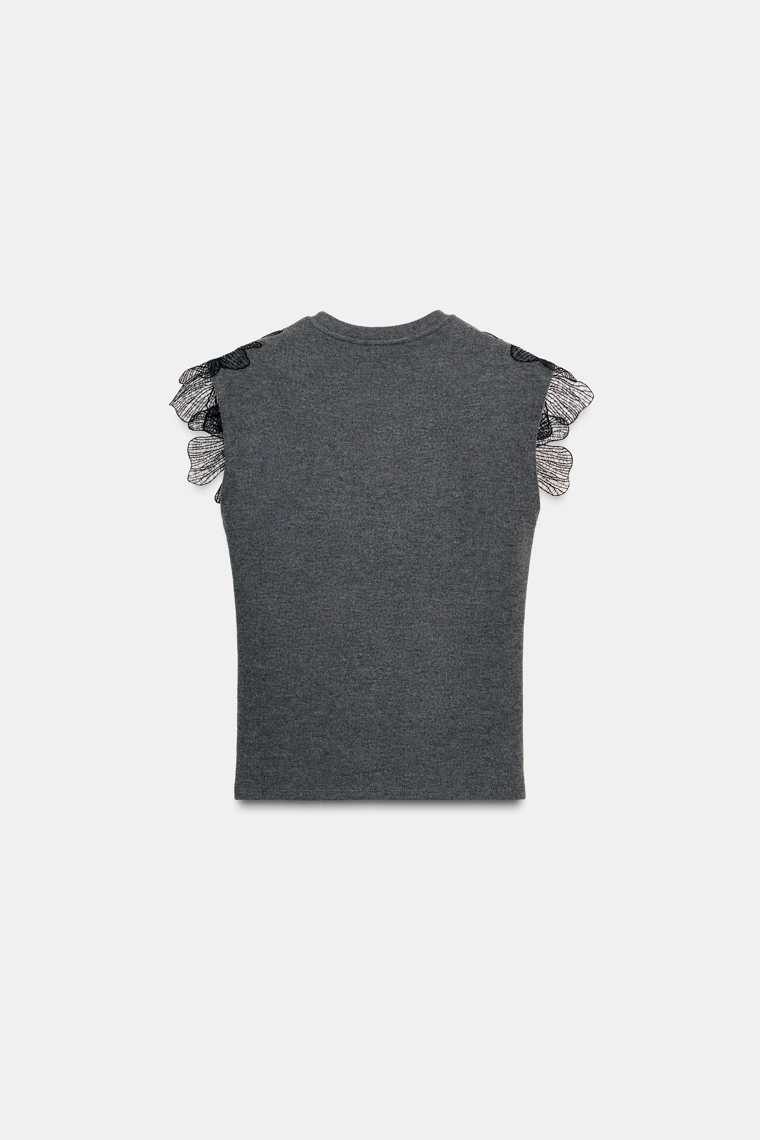 Топ с цветочным узором из рубчика