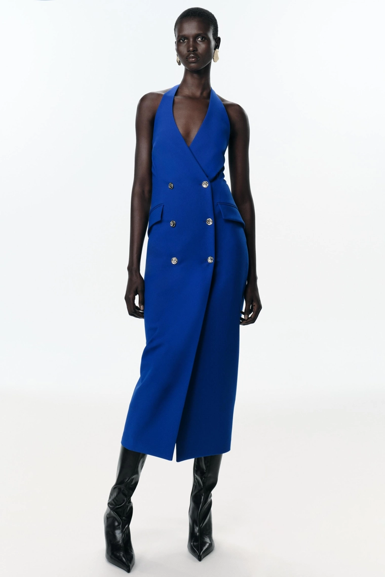 Платье миди с перекрестным воротником-холтер