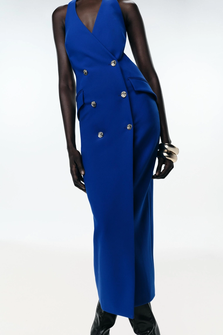 Платье миди с перекрестным воротником-холтер