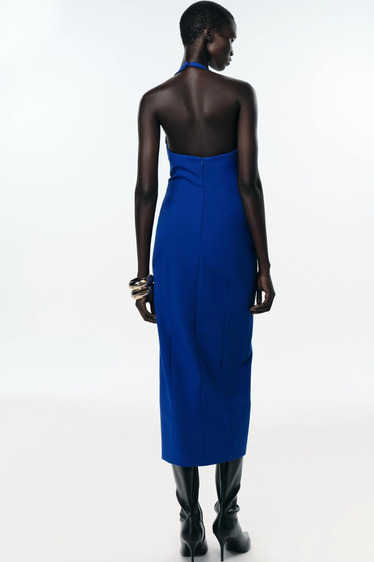 Платье миди с перекрестным воротником-холтер