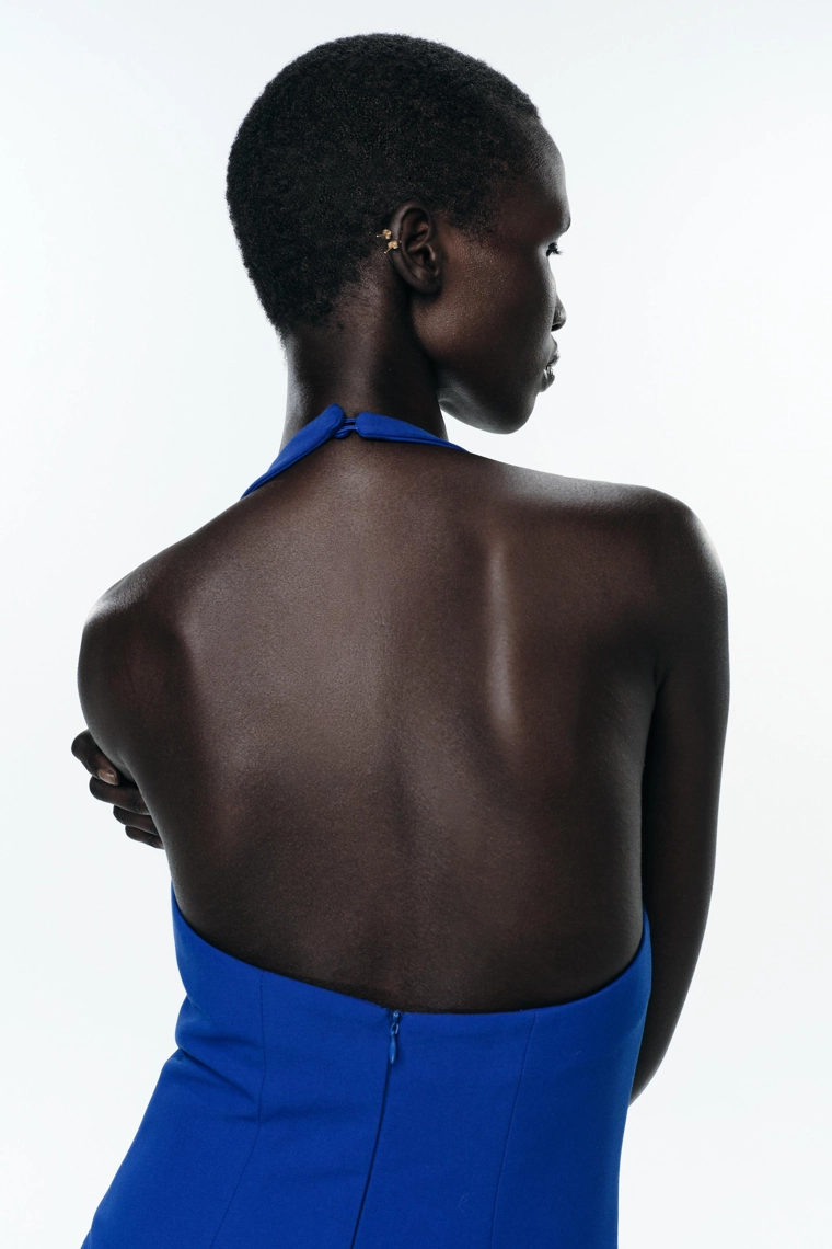 Платье миди с перекрестным воротником-холтер