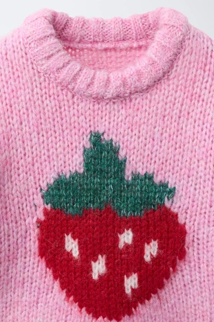 Pink | 1473/581/620 - Zara Свитер из смесовой шерсти с принтом «фрукты»