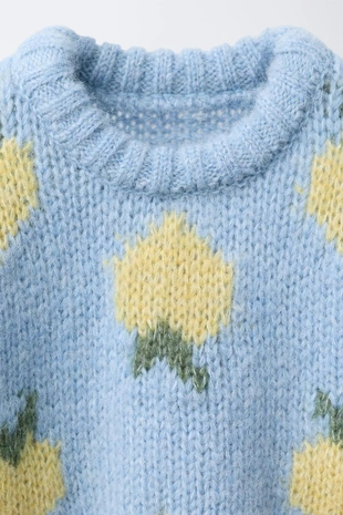 Light blue | 1473/581/406 - Zara Свитер из смесовой шерсти с принтом «фрукты»