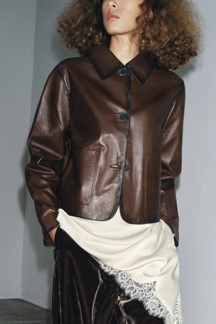 Минималистичная кожаная куртка ZW COLLECTION LIMITED EDITION- Заказать в России